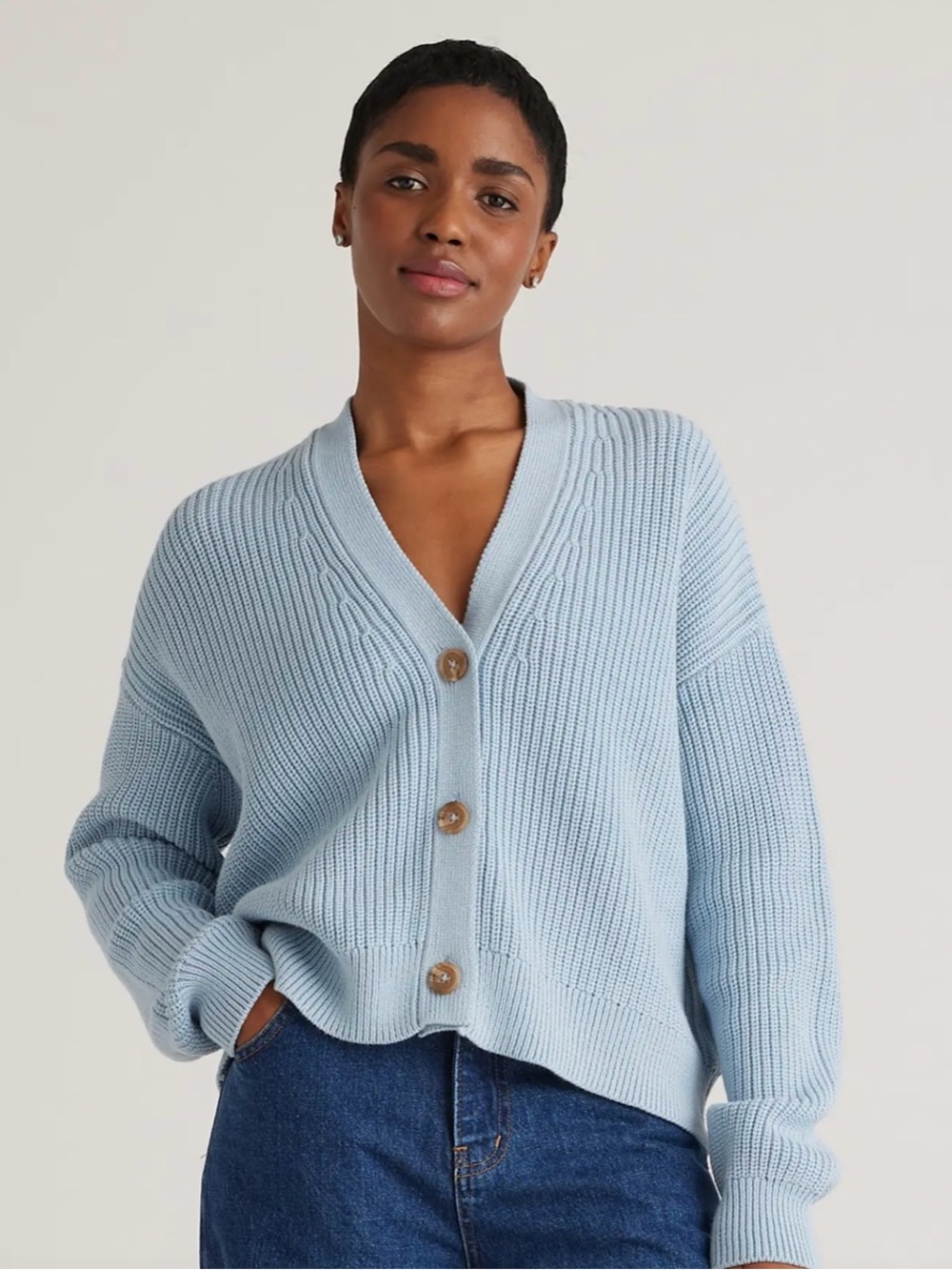 Quince 100% Organic Cotton Fisherman Boxy
Cropped Cardigan Sky Blue Size XS